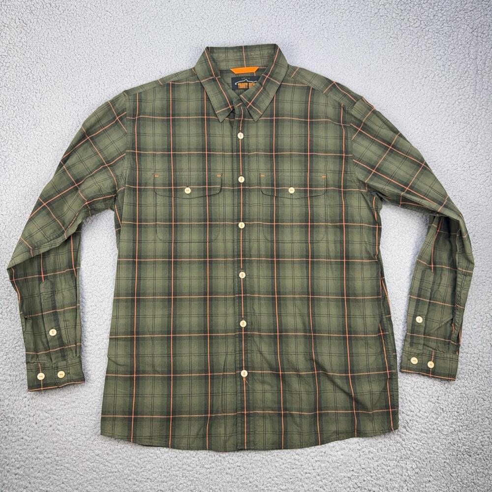 Orvis Shirt Mens Large Green Plaid Long Sleeve Button Up Trout Bum Fishing